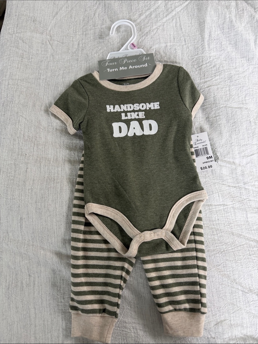 Baby Essentials Olive Green and Cream "Handsome Like Dad" 2-Piece Set